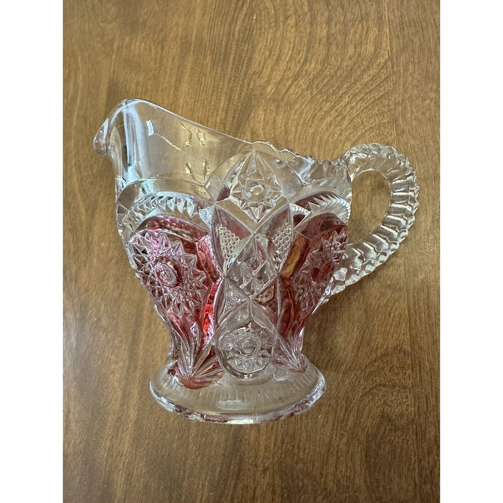 Imperial Glass Pitcher Creamer Star & File Pattern Carnival Glass Vintage 3.75”